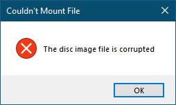 Hur man fixar Det gick inte att montera filen, skivbildsfilen är skadad fel på Windows 10
