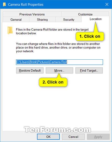 Как да промените или възстановите местоположението по подразбиране на папката Camera Roll в Windows 10