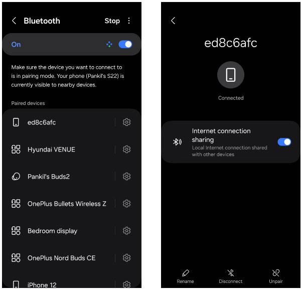 Slik deler du Internett ved hjelp av Bluetooth-tilknytning mellom to Android-enheter