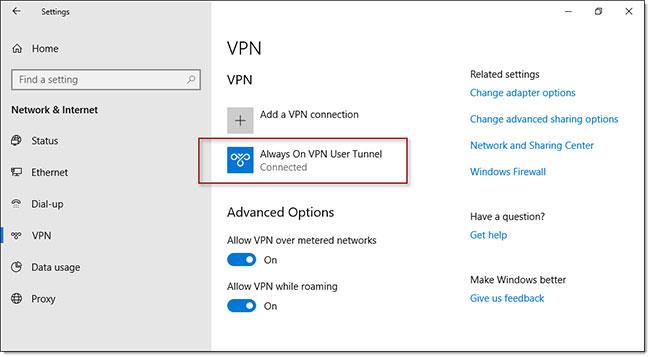 Sužinokite apie visada įjungtą VPN funkciją sistemoje „Windows 10“.