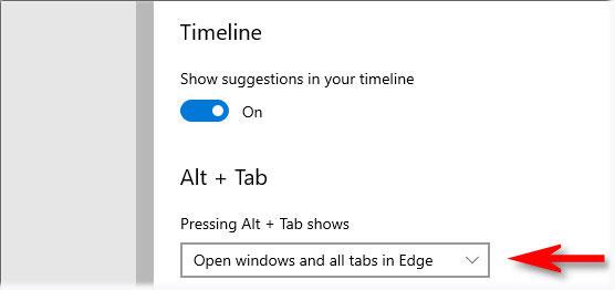 Hvernig á að birta alla vafraflipa í Alt+Tab á Windows 10