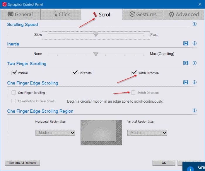 Instruktioner til at ændre rulleretningen på Windows 10 Touchpad