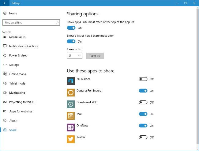 Aktivirajte, da odprete stran s skritimi nastavitvami (Stran za skupno rabo) v aplikaciji Nastavitve sistema Windows 10