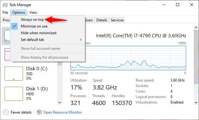 Sådan viser du Windows 10 skjult ydeevnepanel