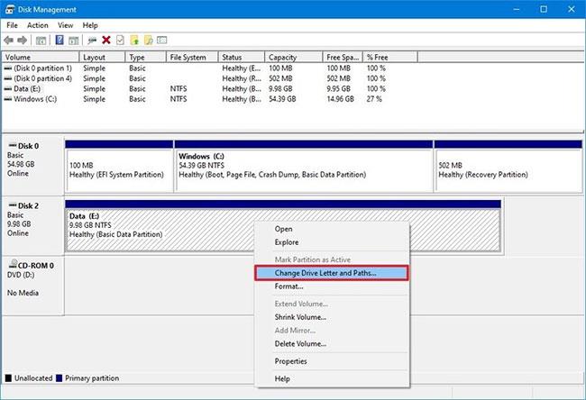 Instruktioner til montering af en harddisk i en mappe på Windows 10