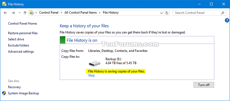 Hvernig á að virkja eða slökkva á File History eiginleikanum í Windows 10