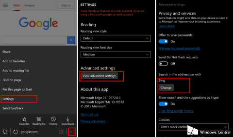 Αλλάξτε την προεπιλεγμένη μηχανή αναζήτησης του προγράμματος περιήγησης Edge για Windows 10 Mobile