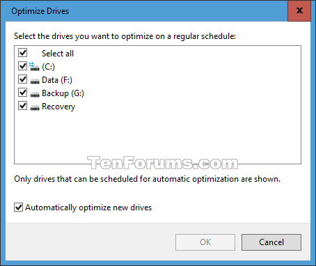 Sådan ændres tidsplanindstillinger for Optimize Drives i Windows 10