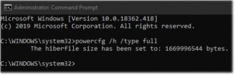 Kā norādīt hiberfaila veidu kā pilnu vai samazinātu operētājsistēmā Windows 10