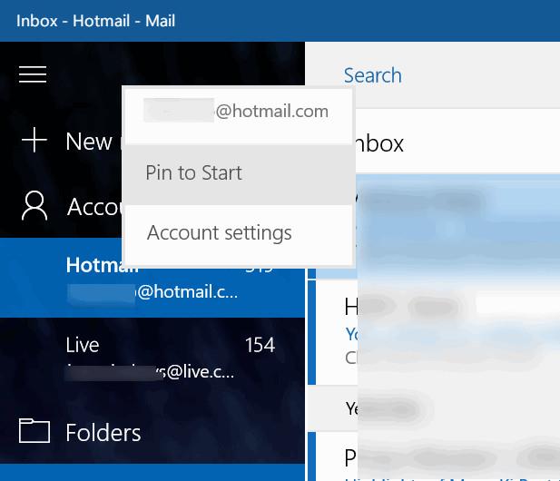 Fastgør e-mail-konti til startmenuen på Windows 10