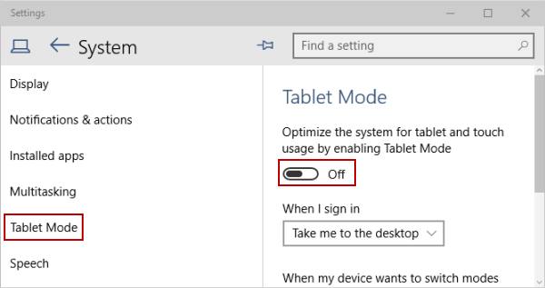 Aktiver/deaktiver tablettilstand på Windows 10