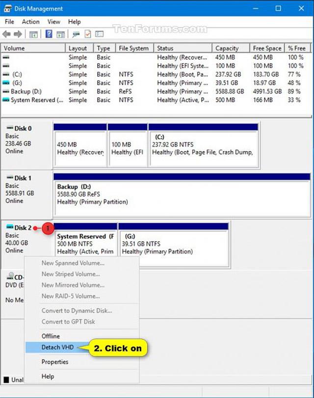 Kako priložiti in ločiti datoteke VHD in VHDX v sistemu Windows 10