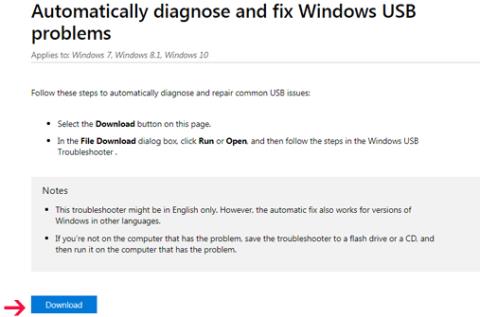 Instruktioner för att åtgärda USB-anslutningsfel i Windows 10 med Windows USB-felsökare