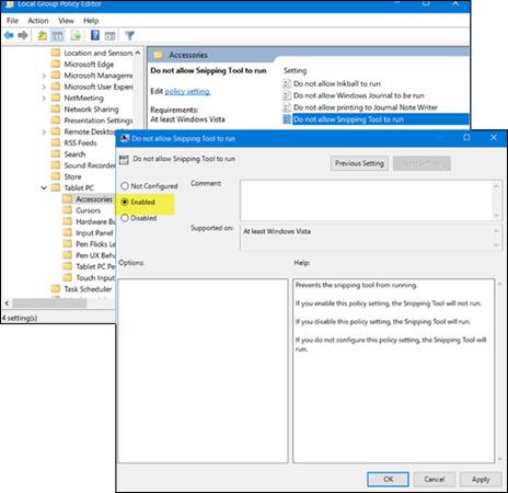 Οδηγίες για την ενεργοποίηση ή απενεργοποίηση του Snipping Tool στα Windows 10
