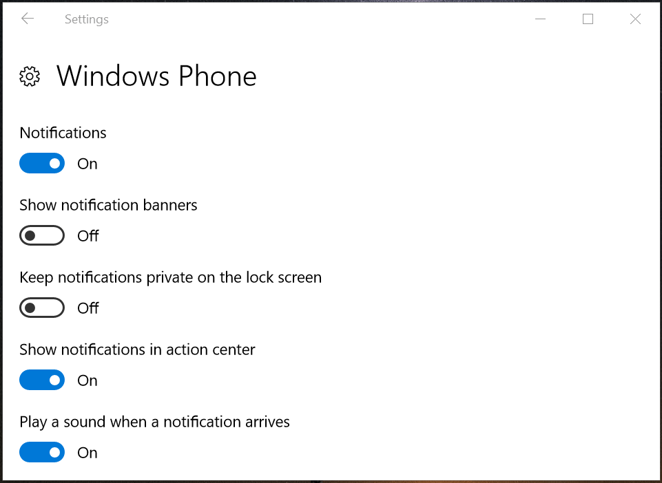 Sådan deaktiverer du meddelelser fra Windows Phone på en Windows 10-computer