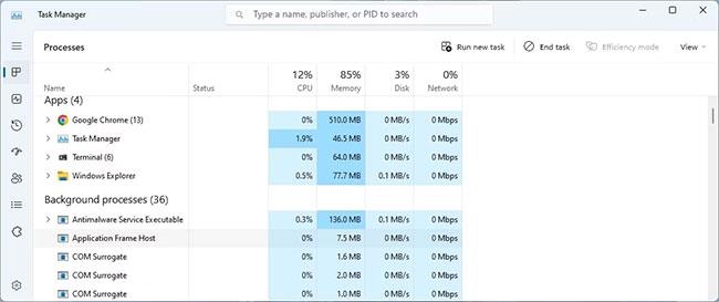 Slik aktiverer du søkeboksen på Task Manager Windows 11