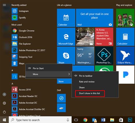 Přizpůsobte a obnovte výchozí nabídku Start systému Windows 10