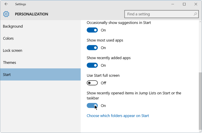 Darbības, lai izdzēstu lēcienu sarakstu vēsturi operētājsistēmā Windows 10