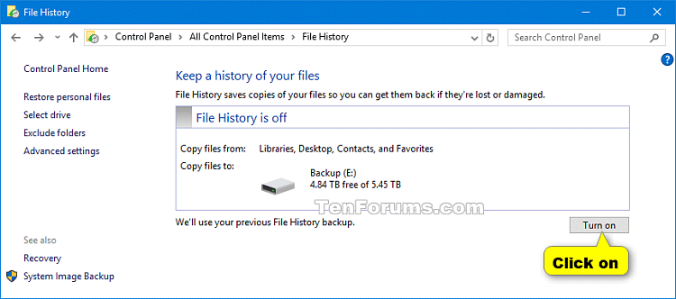 Hvernig á að virkja eða slökkva á File History eiginleikanum í Windows 10