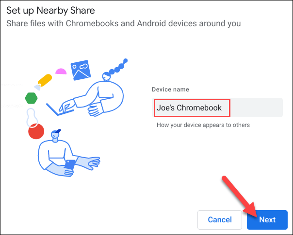 Sådan bruger du funktionen Del i nærheden på Chromebook