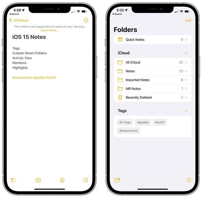 Какво е новото в приложението Бележки и напомняния на iOS 15