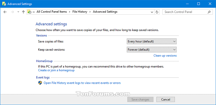 Hvernig á að virkja eða slökkva á File History eiginleikanum í Windows 10