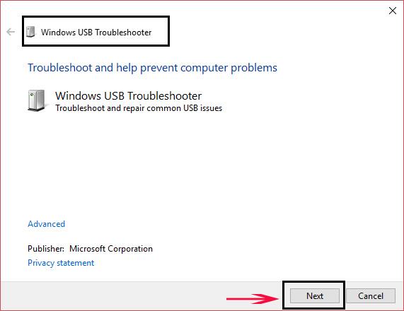 Instruktioner til at rette USB-forbindelsesfejl på Windows 10 ved hjælp af Windows USB-fejlfinding