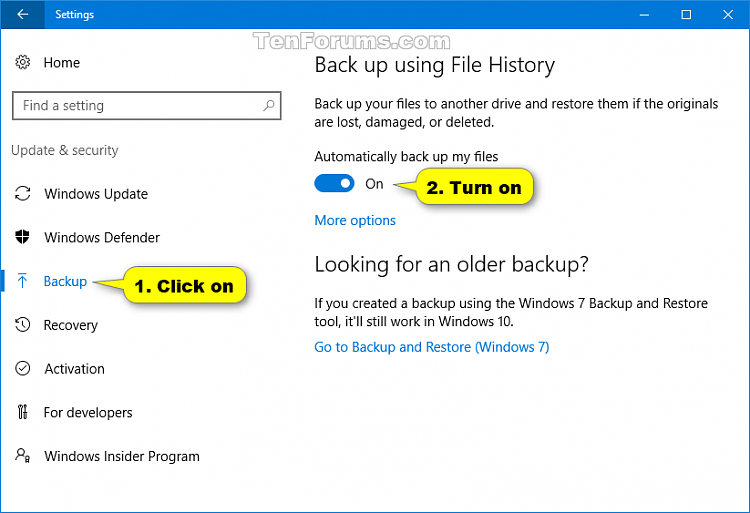 Sådan aktiveres eller deaktiveres filhistorikfunktionen i Windows 10