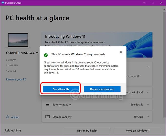 Instruktioner til brug af Windows PC Health Check, tjek om din computer kan installere Windows 11 eller ej