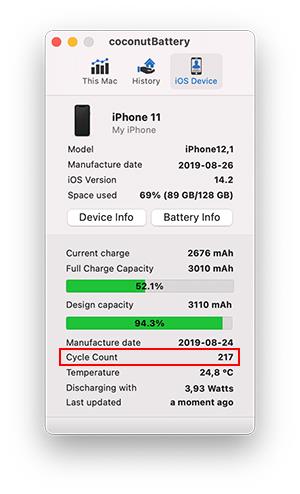 Kā pārbaudīt iPhone uzlādes skaitu