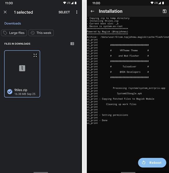 Installer 9-panels menynett på Android 11