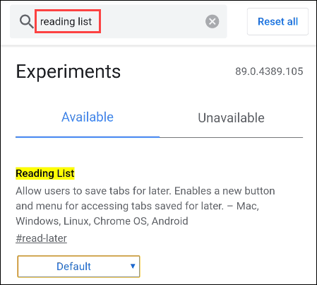 Upute za uključivanje "Lista za čitanje" na Google Chrome Android